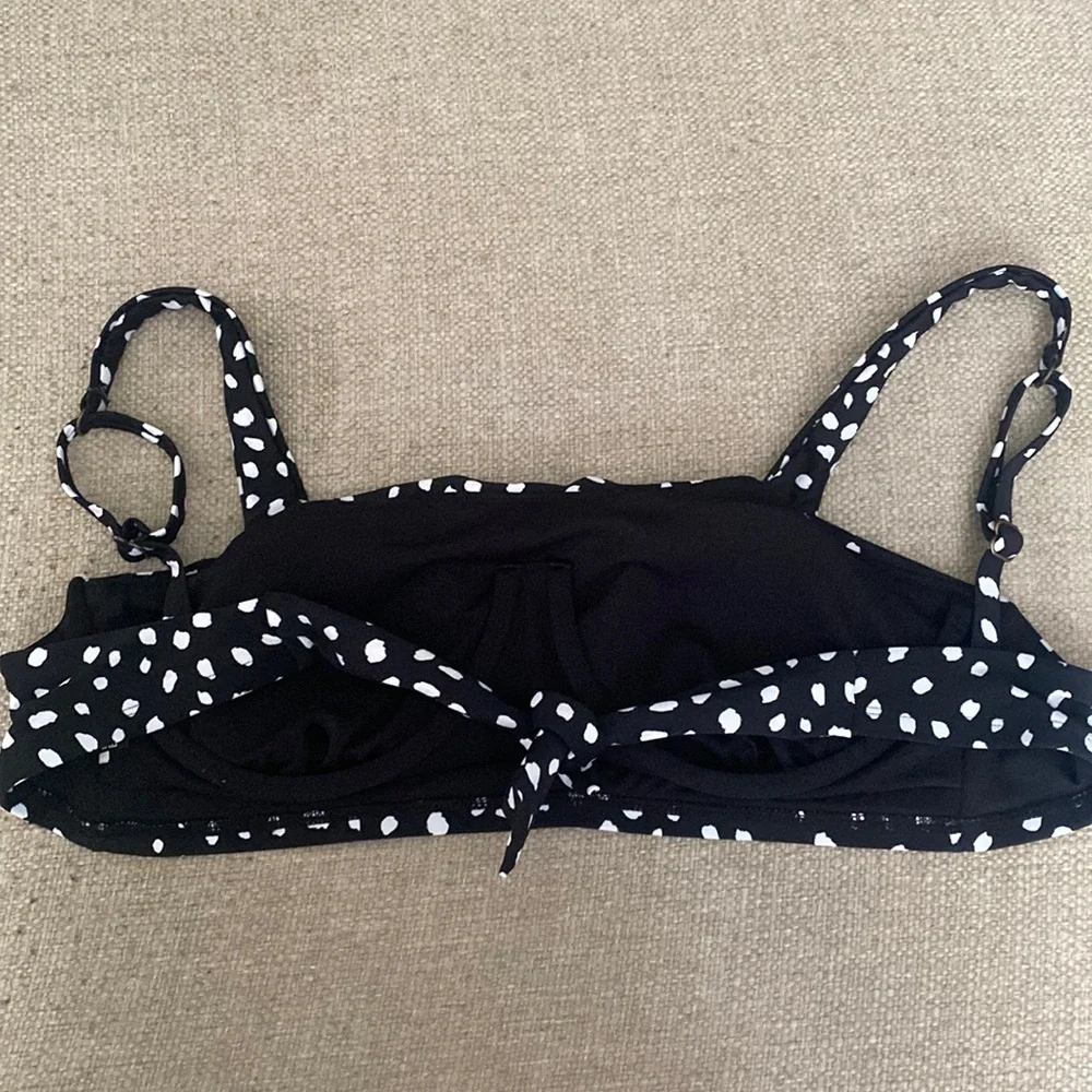 Island Escape Costa Rica Underwire Back Tie Bikini Top Black White Dot Swim 12